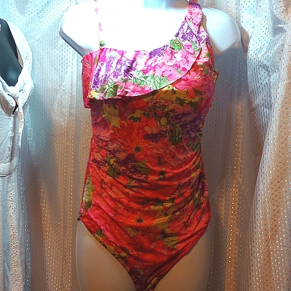 Garrett Hill One Piece Swimwear Underwire Bra Floral Off Shoulder Flower Tropic - Picture 15 of 16